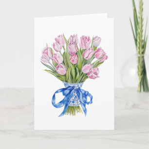 Chinoiserie Blaue Schleife Tulpen Blumen Leere Gru Karte