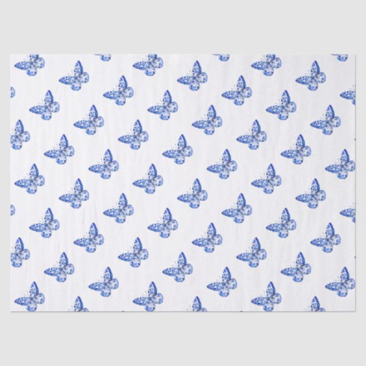 Chinoiserie Blaue Schmetterlinge Gewebe Papier (Vorderseite)