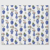 Chinoiserie blaue Vasen und Blumen  Geschenkpapier (Flach)