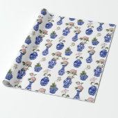 Chinoiserie blaue Vasen und Blumen  Geschenkpapier (Ungerollt)