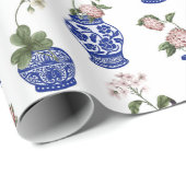 Chinoiserie blaue Vasen und Blumen  Geschenkpapier (Rolleneckpunkt)