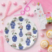 Chinoiserie blaue Vasen und Blumen Pappteller (Party)