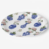 Chinoiserie blaue Vasen und Blumen Pappteller (Schrägansicht)