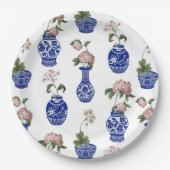 Chinoiserie blaue Vasen und Blumen Pappteller (Vorderseite)