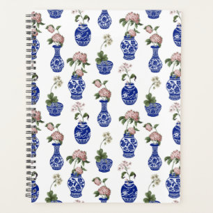 Chinoiserie blaue Vasen und Blumen Planer
