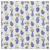 Chinoiserie blaue Vasen und Blumen  Stoff (Muster)