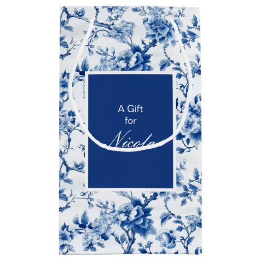 Chinoiserie Blaue Vögel und Blume Brautparty Kleine Geschenktüte (Rückseite)