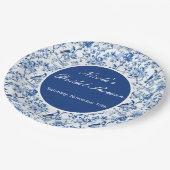 Chinoiserie Blaue Vögel und Blume Brautparty Pappteller (Schrägansicht)
