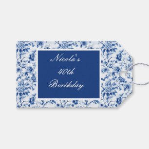 Chinoiserie Blaue Vögel und Blume Geburtstag Geschenkanhänger