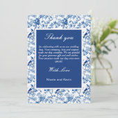 Chinoiserie Blaue Vögel und Blume Hochzeit Dankeskarte (Stehend Vorderseite)