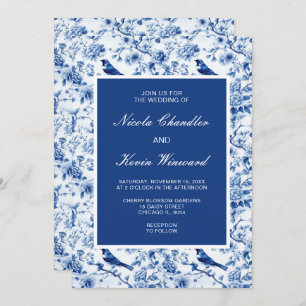 Chinoiserie Blaue Vögel und Blume Hochzeit Einladung