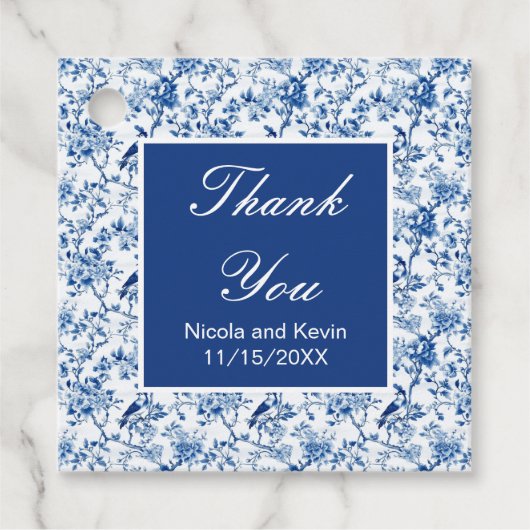 Chinoiserie Blaue Vögel und Blume Hochzeit Geschenkanhänger (Vorderseite)