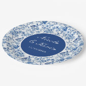 Chinoiserie Blaue Vögel und Blume Hochzeit Pappteller (Schrägansicht)