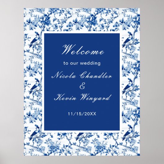 Chinoiserie Blaue Vögel und Blume Hochzeit Poster (Vorne)