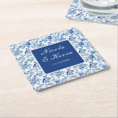 Chinoiserie Blaue Vögel und Blume Hochzeit Rechteckiger Pappuntersetzer (angewinkelt)