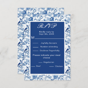 Chinoiserie Blaue Vögel und Blume Hochzeit RSVP Karte