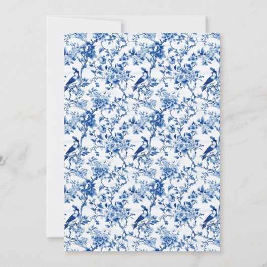 Chinoiserie Blaue Vögel und Blume Hochzeit Save The Date (Rückseite)