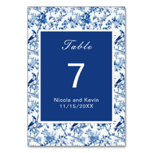 Chinoiserie Blaue Vögel und Blume Hochzeit Tischnummer
