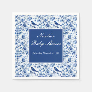 Chinoiserie Blaue Vögel und Blumen Baby Shower Serviette