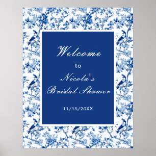 Chinoiserie Blaue Vögel und Blumen Brautparty Poster