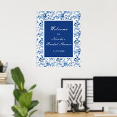 Chinoiserie Blaue Vögel und Blumen Brautparty Poster (Heimbüro)