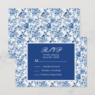 Chinoiserie Blaue Vögel und Blumen Hochzeit RSVP Karte
