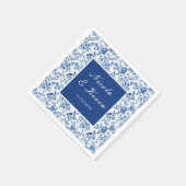 Chinoiserie Blaue Vögel und Blumen Hochzeit Serviette (Ecke)
