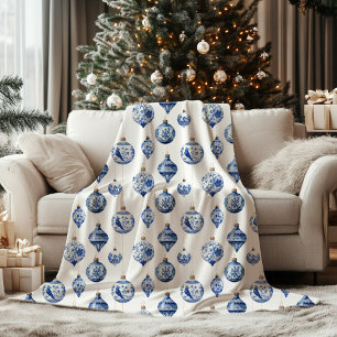 Chinoiserie Blaue Weihnachtsdekoration  Fleecedecke