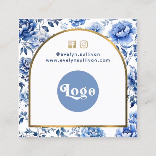 Chinoiserie blauen Blumen vielen Dank Packungsbeil Quadratische Visitenkarte (Rückseite)