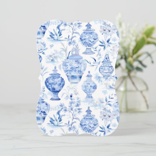 Chinoiserie Blauer Einladung (Stehend Vorderseite)