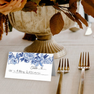 Chinoiserie Blauer und Weißer Blumenvogel Platzkarte