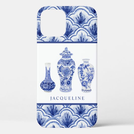 Chinoiserie Blauer Weiße Ingwer-Scallop-Muster Case-Mate iPhone Hülle (Rückseite)
