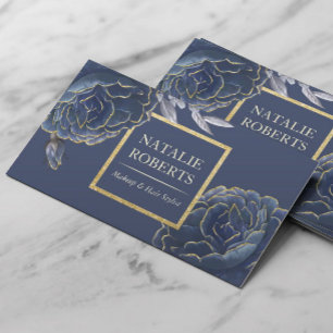 Chinoiserie Blaues Blumen-Make-up-Studio & Friseur Visitenkarte