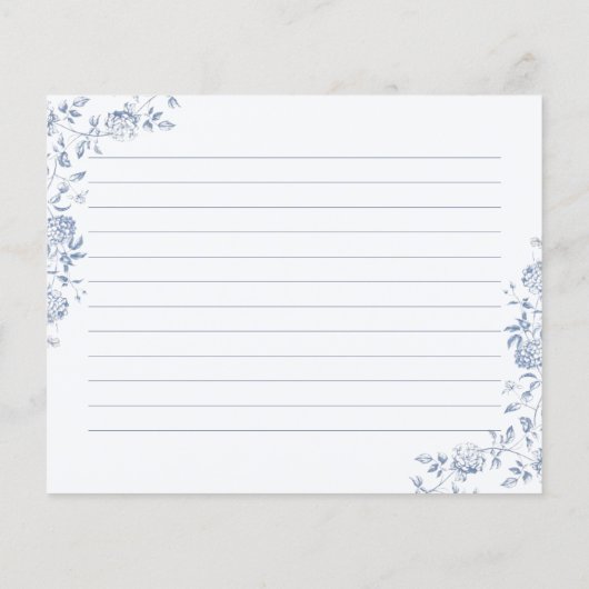 Chinoiserie Blaues Brautparty Rezept Karte (Rückseite)