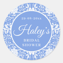 Chinoiserie Blaues Brautparty Runder Aufkleber