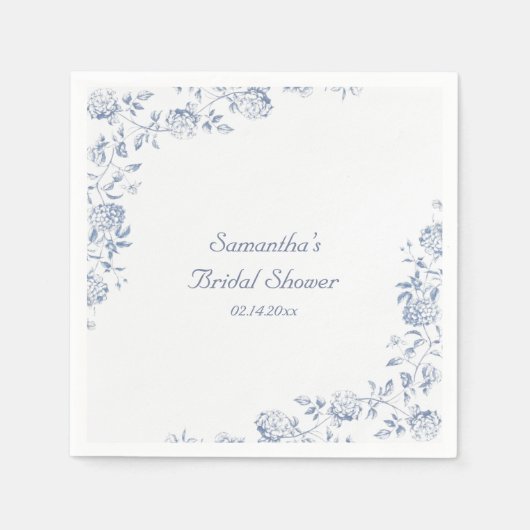 Chinoiserie Blaues Brautparty Serviette (Vorderseite)
