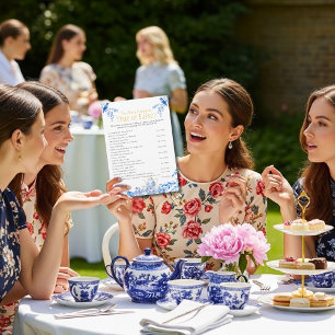 Chinoiserie Blaues Teee-Tikett Brautparty-Spiel Einladung