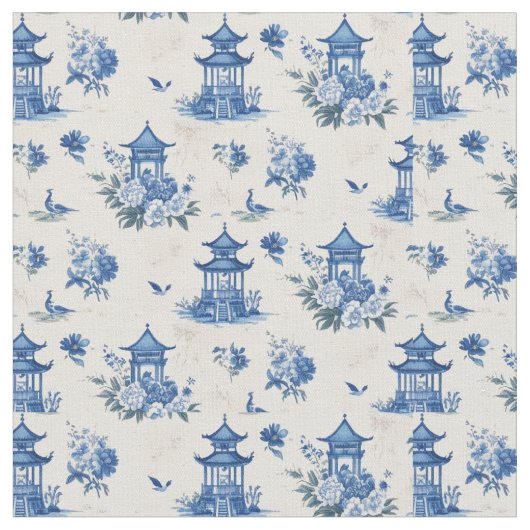Chinoiserie Blaues Tessin Elegantes Design Stoff (Nahaufnahme)