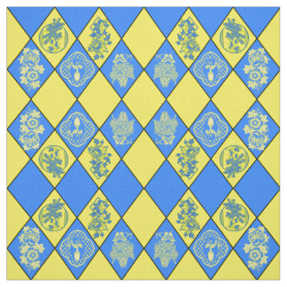Chinoiserie-blaues und gelbes Diamant-Muster Stoff