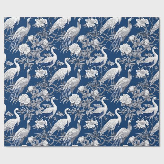 Chinoiserie Blaues Weiße Vögel Malerei Geschenkpapier (Flach)