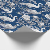 Chinoiserie Blaues Weiße Vögel Malerei Geschenkpapier (Ecke)