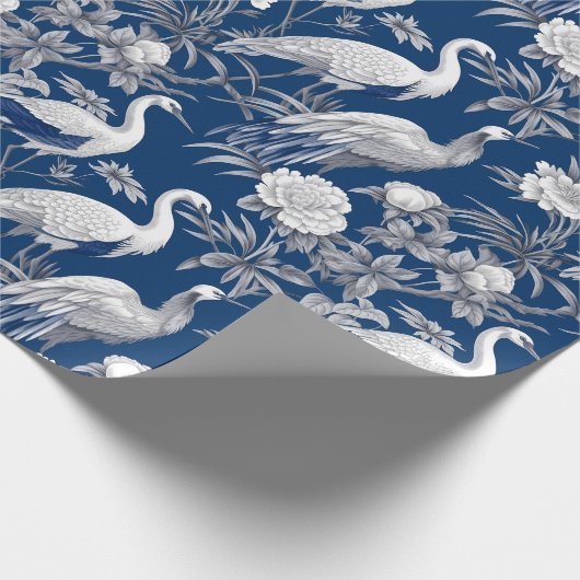 Chinoiserie Blaues Weiße Vögel Malerei Geschenkpapier (Ecke)