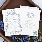 Chinoiserie blue all in one Wedding Invitation Einladung