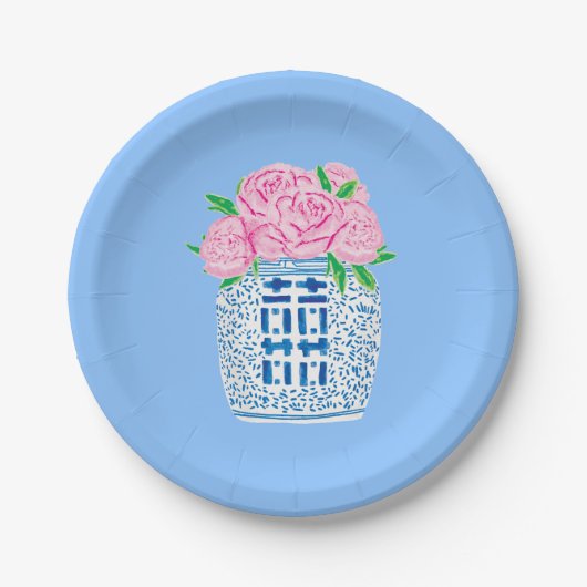 Chinoiserie Blue and White Peony Paper Teller (Vorderseite)