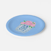 Chinoiserie Blue and White Peony Paper Teller (Schrägansicht)