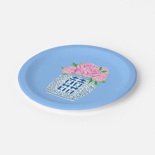 Chinoiserie Blue and White Peony Paper Teller (Schrägansicht)