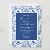 Chinoiserie Blue Birds and Blume Baby Shower Einladung (Vorderseite)