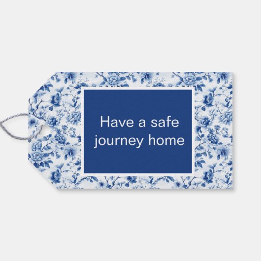 Chinoiserie Blue Birds and Blume Baby Shower Geschenkanhänger (Rückseite Horizontal)