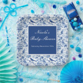 Chinoiserie Blue Birds and Flowers Baby Shower Pappteller (Party)