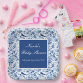 Chinoiserie Blue Birds and Flowers Baby Shower Pappteller (Party)